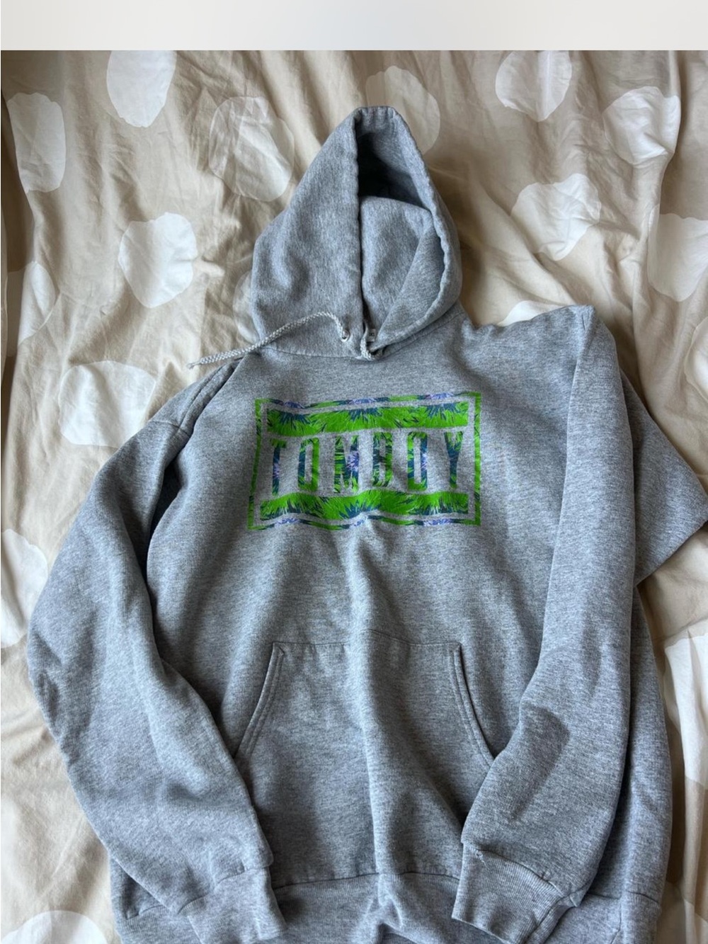 Gray Hooded Tomboy Sweatshirt with Green Graphic
